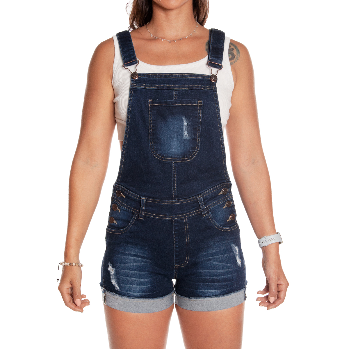 Foto 4 | Jumper Short De Mezclilla Overol Peto Para Dama/ Pineda Jeans/ Azul Oscuro