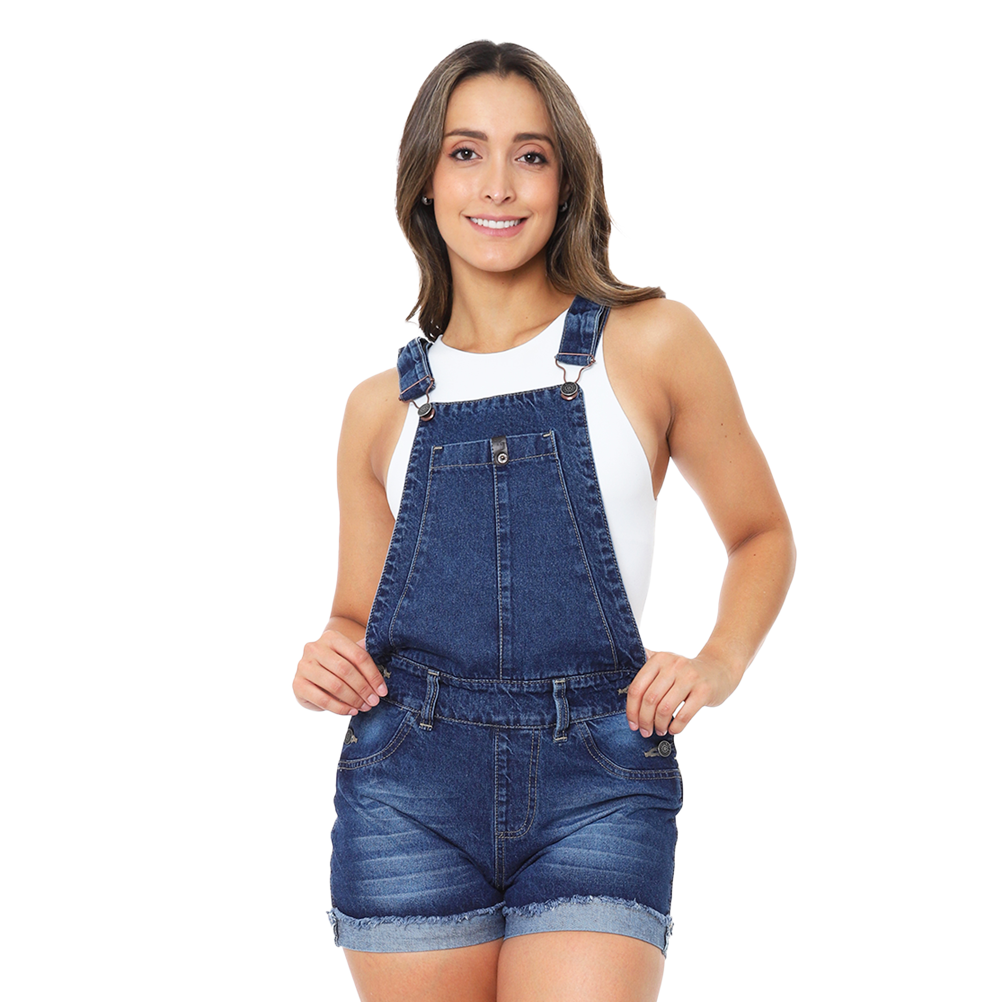 Overol Jumper Peto Short Mom  Tiro Alto Mezclilla Rígida Para Dama Pineda Jeans Azul Oscuro