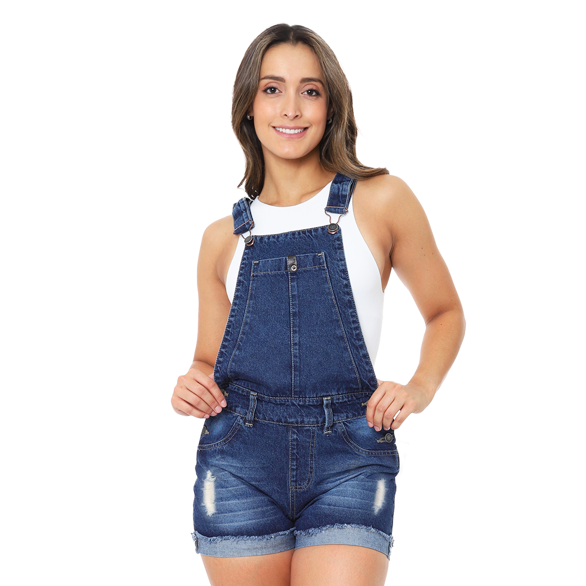 Foto 3 pulgar | Peto Short Estilo Mom Jeans De Mezclilla Rigida Para Mujer Con Dobladillo Efecto Rasgado Pineda Jeans Azul Stone