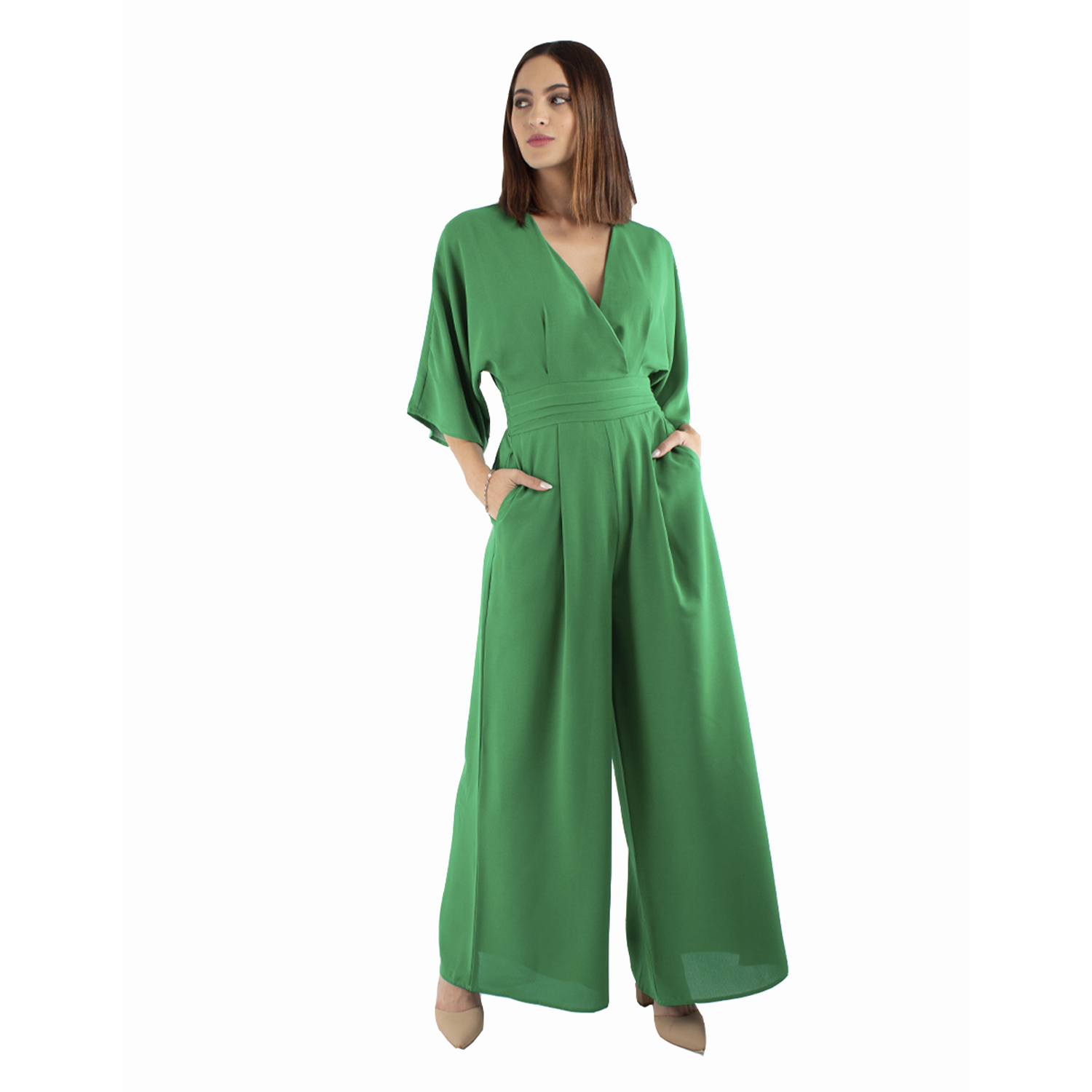 Jumpsuit Pantalón Amplio De Manga Campana Amad Color Verde