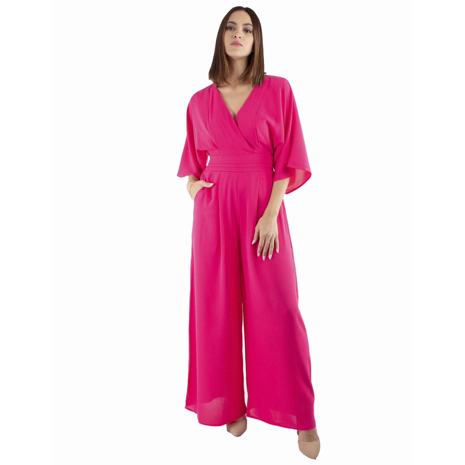 Jumpsuit Pantalón Amplio De Manga Campana Amad Color Fuscia
