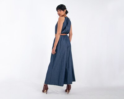 Foto 3 | Jumpsuit De Dama A Ángelozano De Mezclilla Azul, Con Cinto Camel, Al-w40