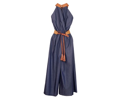 Foto 5 | Jumpsuit De Dama A Ángelozano De Mezclilla Azul, Con Cinto Camel, Al-w40