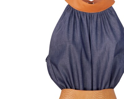 Foto 6 | Jumpsuit De Dama A Ángelozano De Mezclilla Azul, Con Cinto Camel, Al-w40