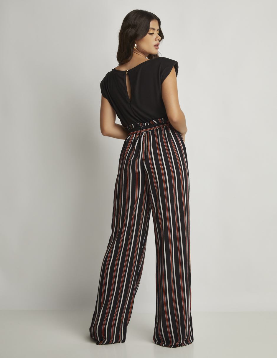 Foto 3 pulgar | Jumpsuit Devendi Color Multicolor Pantalón Líneas Top Negro
