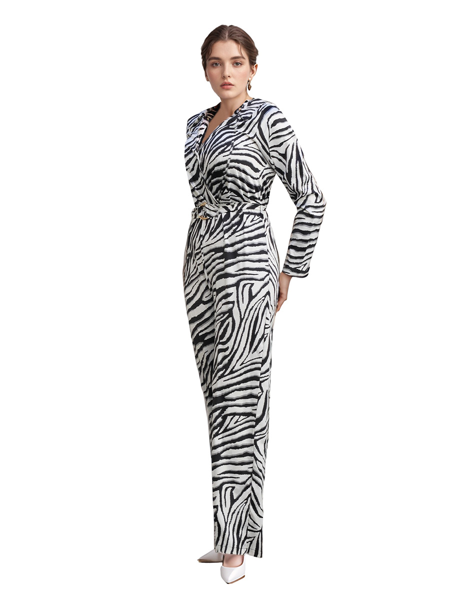 Foto 1 | Jumpsuit Casual Pantalón Recto Animal Print Blanco