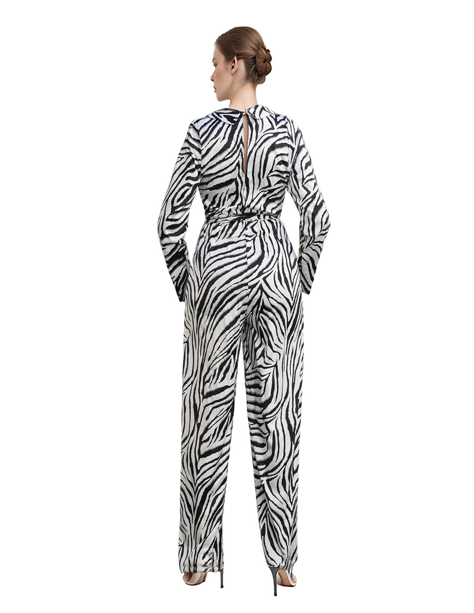 Foto 3 pulgar | Jumpsuit Casual Pantalón Recto Animal Print Blanco