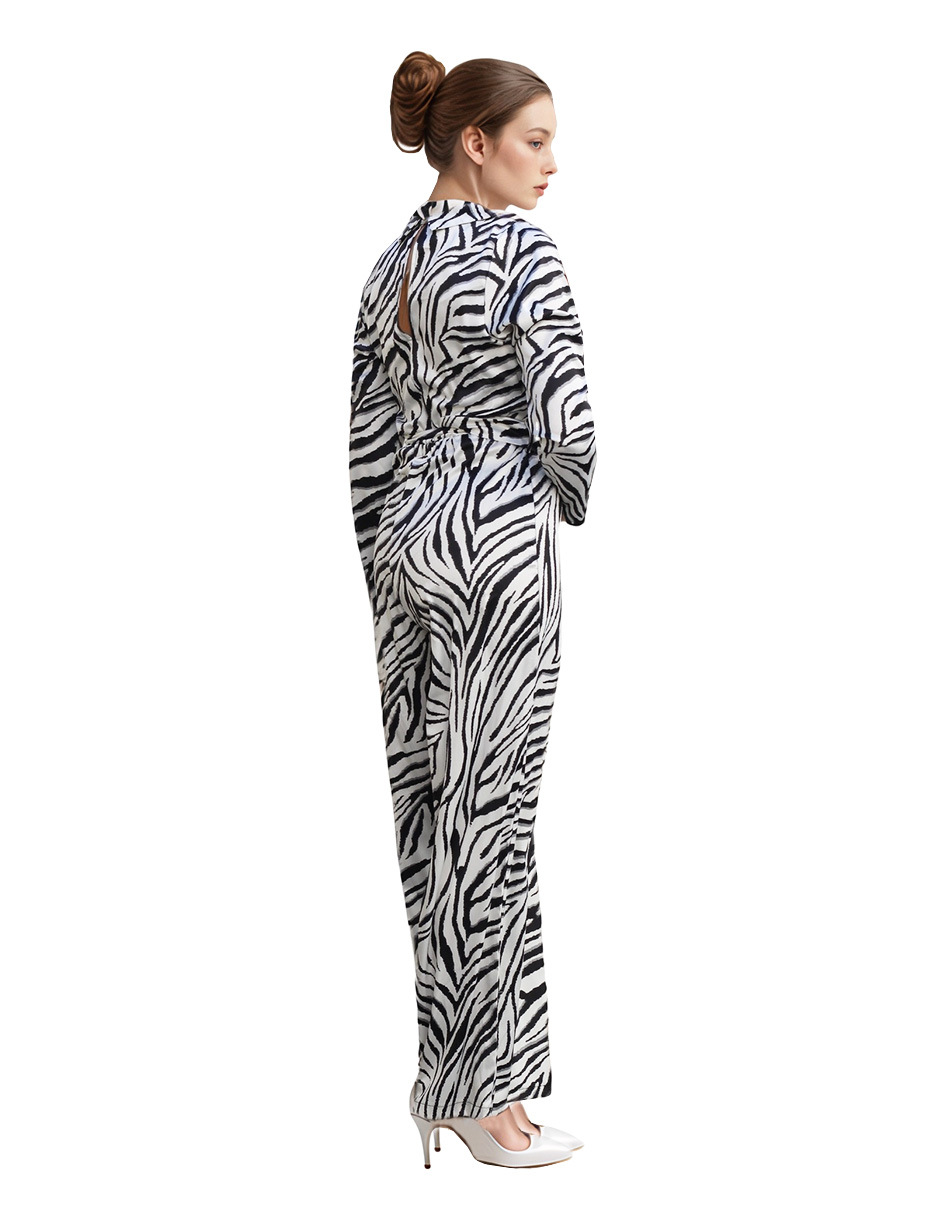 Foto 4 pulgar | Jumpsuit Casual Pantalón Recto Animal Print Blanco