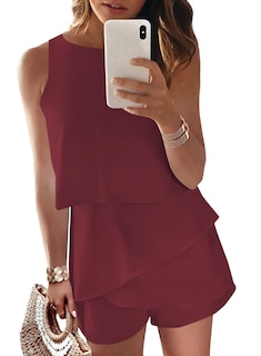 Foto 1 | Romper Dokotoo, De Chifón Rojo Con Hombros Descubiertos, Moda Para Mujer 2024 - Venta Internacional.