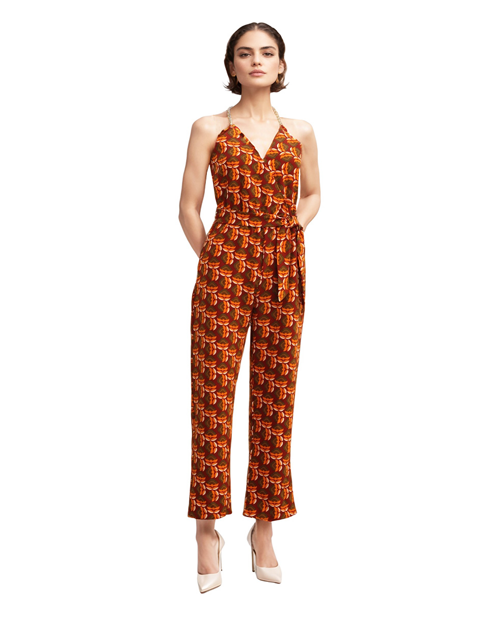 Jumpsuit Casual Pantalón Recto Y Blusa Sin Mangas Color Rojo