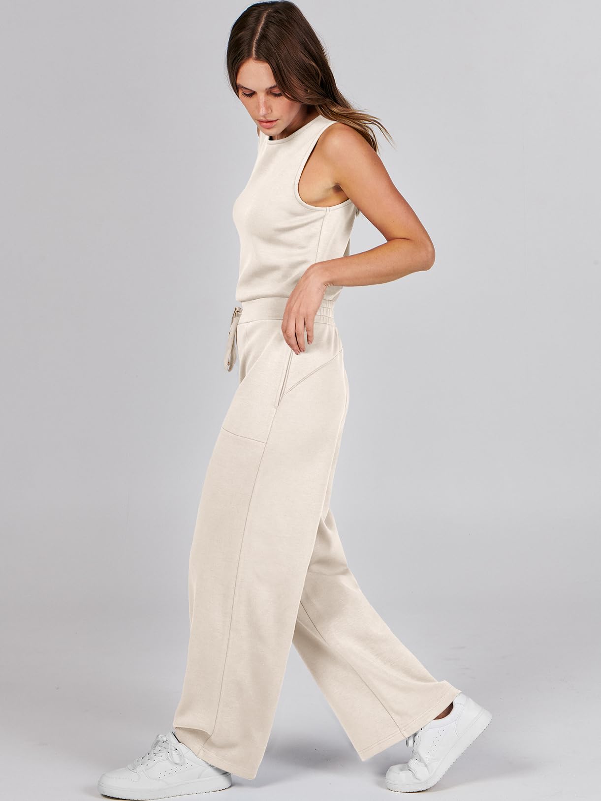 Foto 4 | Mono Anrabess 2025 Para Mujer, Sin Mangas, Pernera Ancha, Color Beige - Venta Internacional.