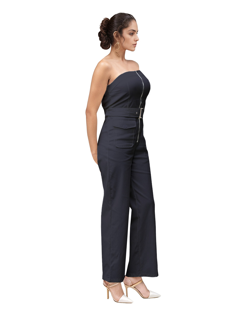 Foto 3 pulgar | Jumpsuit Casual Tipo Cargo De Gabardina Strapless
