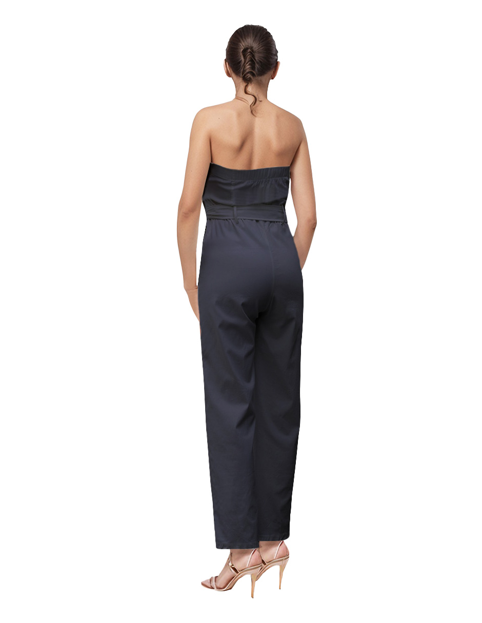 Foto 4 pulgar | Jumpsuit Casual Tipo Cargo De Gabardina Strapless