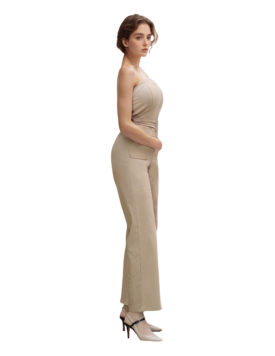 Foto 3 pulgar | Jumpsuit Casual Tipo Cargo De Gabardina Strapless