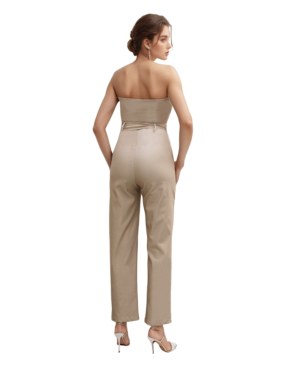 Foto 4 pulgar | Jumpsuit Casual Tipo Cargo De Gabardina Strapless