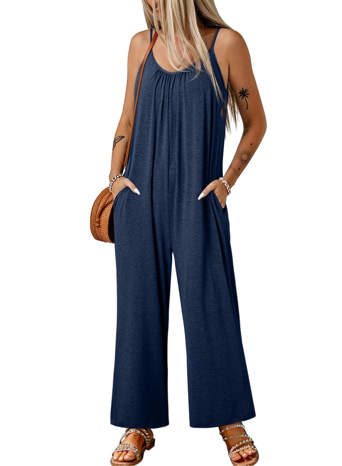 Foto 1 | Monos Happy Sailing, Casual, Sin Mangas, Pierna Ancha, Azul, Para Mujer - Venta Internacional.