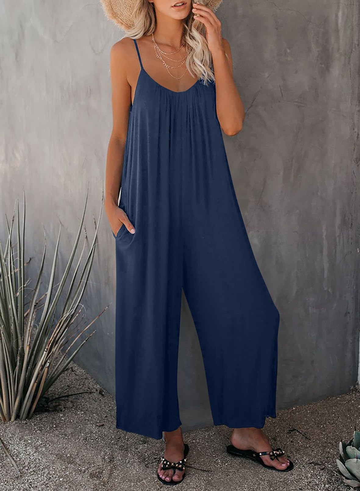 Foto 2 | Monos Happy Sailing, Casual, Sin Mangas, Pierna Ancha, Azul, Para Mujer - Venta Internacional.