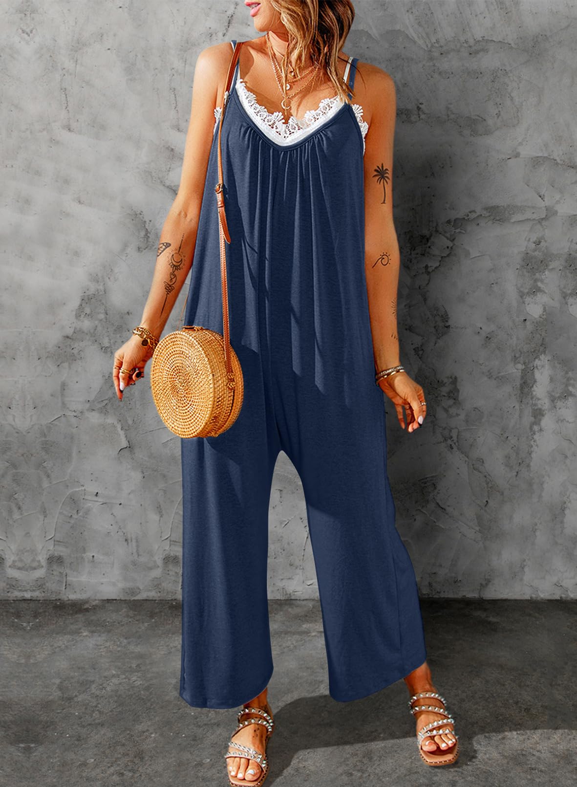 Foto 4 | Monos Happy Sailing, Casual, Sin Mangas, Pierna Ancha, Azul, Para Mujer - Venta Internacional.