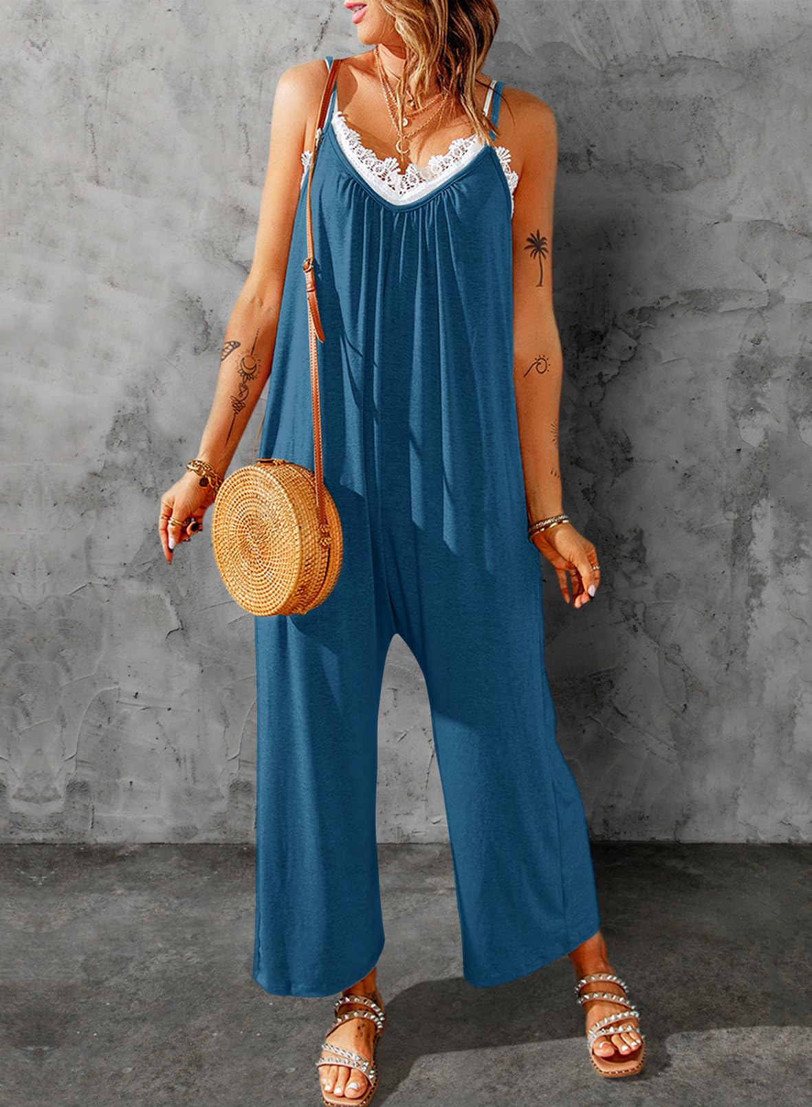 Foto 4 | Mono Happy Sailed Boho Para Mujer, Holgado, Azul, 3xl - Venta Internacional.