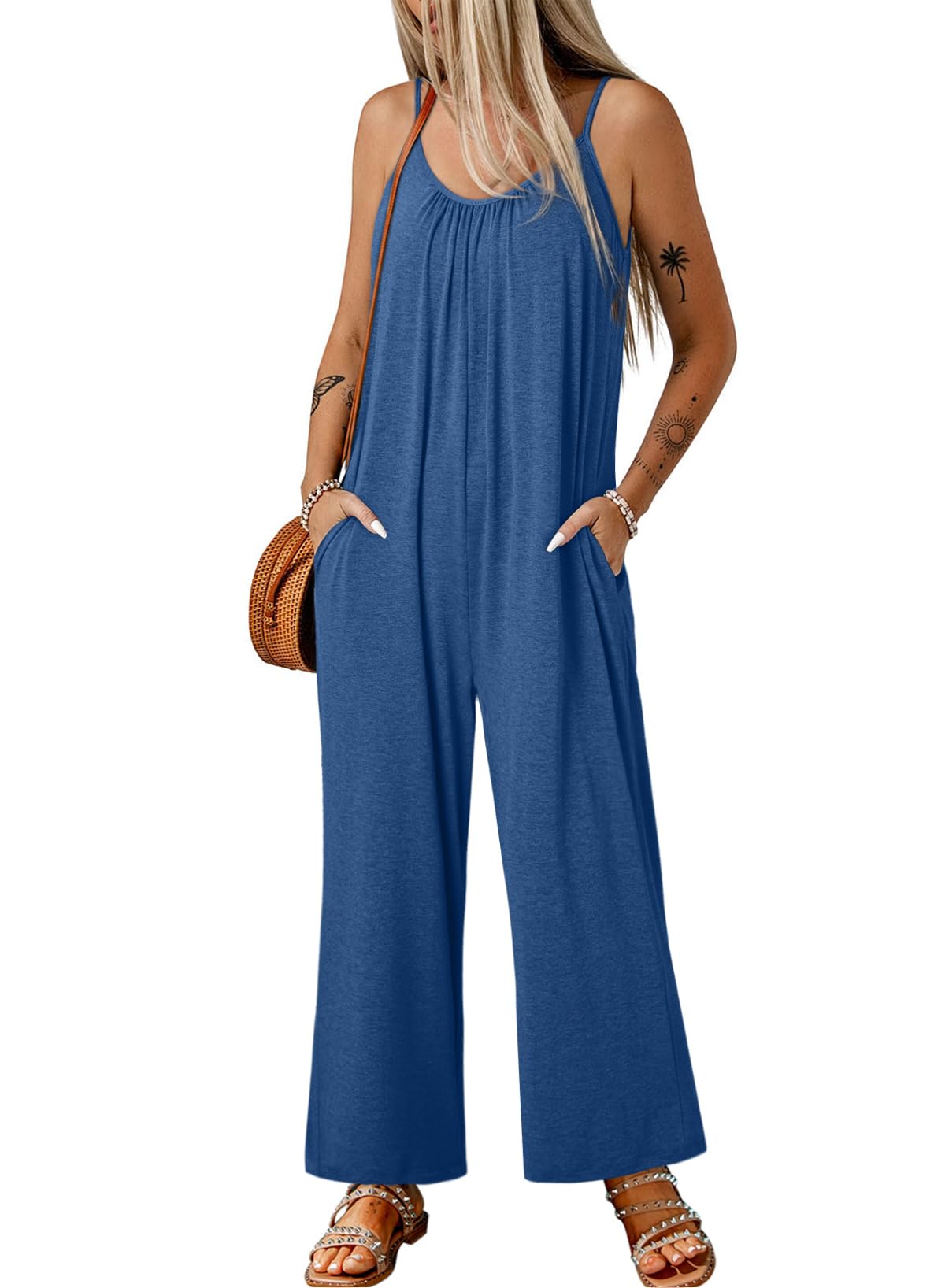 Foto 2 pulgar | Mono Happy Sailed Summer Sin Mangas De Pierna Ancha Azul Para Mujer - Venta Internacional.