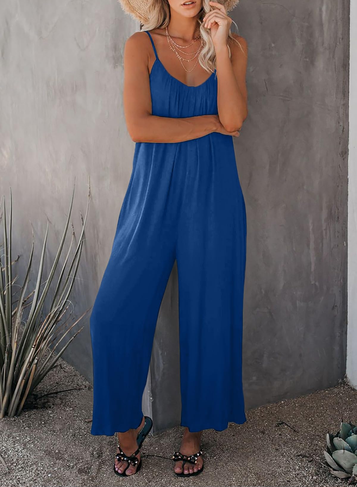 Foto 4 pulgar | Mono Happy Sailed Summer Sin Mangas De Pierna Ancha Azul Para Mujer - Venta Internacional.
