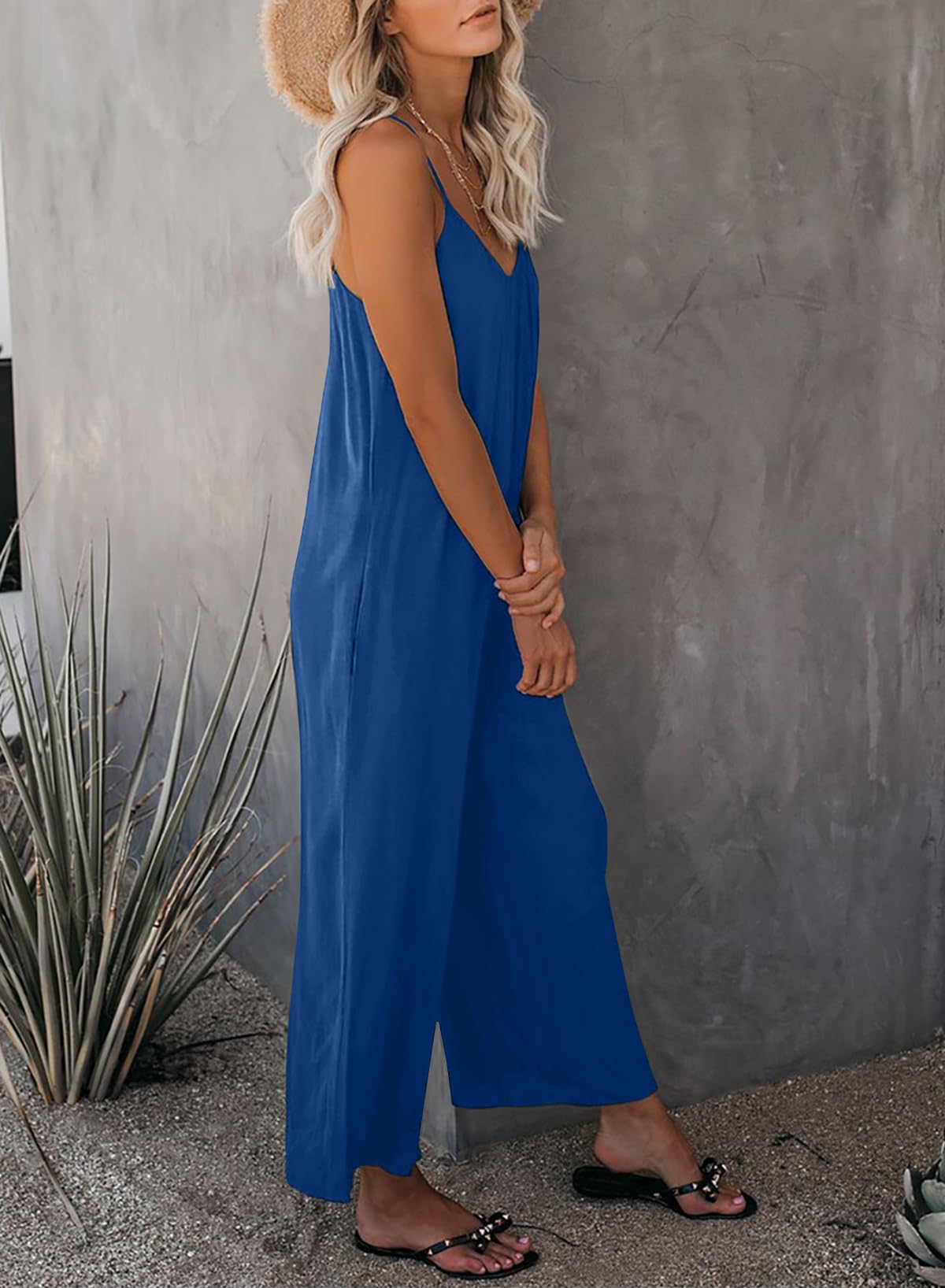 Foto 5 pulgar | Mono Happy Sailed Summer Sin Mangas De Pierna Ancha Azul Para Mujer - Venta Internacional.