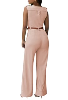 Foto 3 | Mono Rosa Estilo Reina, Formal, Cuello En V, Pierna Ancha - Venta Internacional.