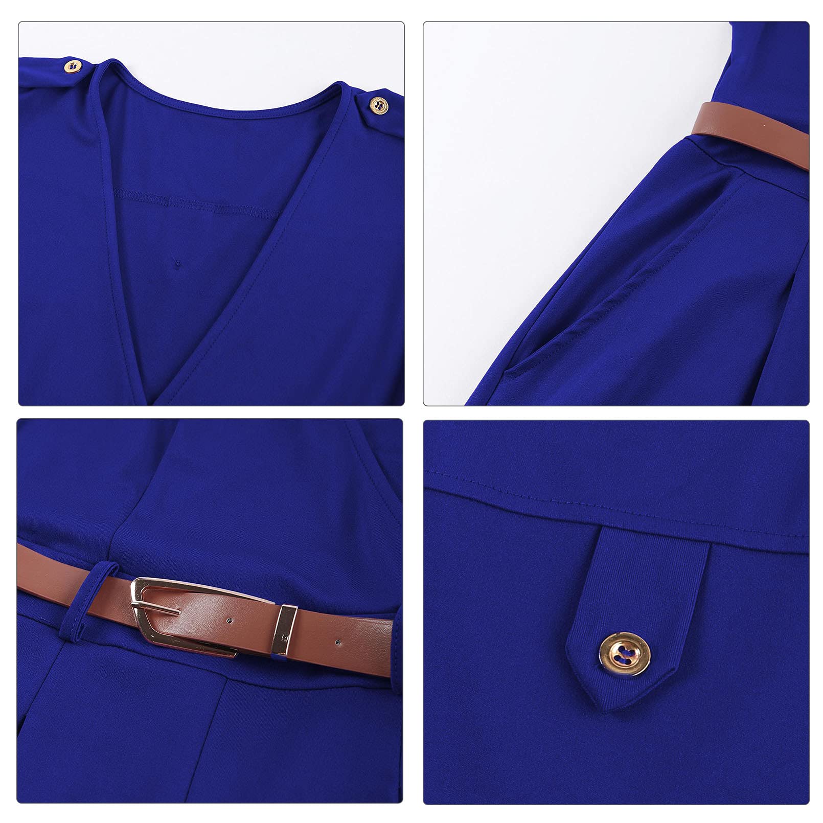 Foto 6 | Mono Rosa Con Cuello En V Y Cinturón Holgado, Azul Cielo - Venta Internacional.