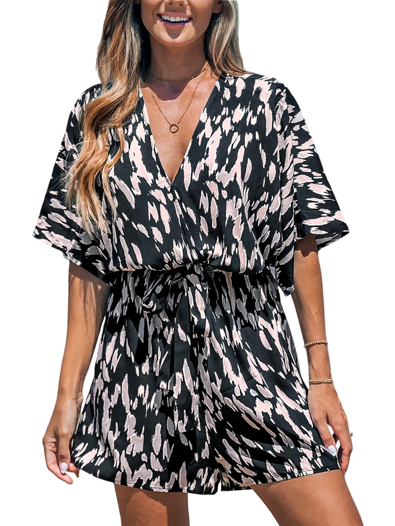 Romper Cupshe Para Mujer, Cuello En V, Estampado De Leopardo, Verano, Negro, Xl - Venta Internacional.