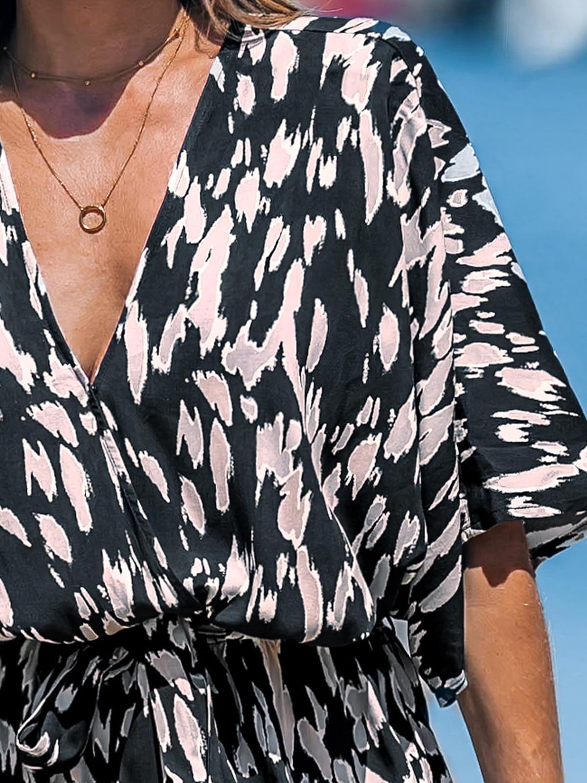 Foto 8 pulgar | Romper Cupshe Para Mujer, Cuello En V, Estampado De Leopardo, Verano, Negro, Xl - Venta Internacional.