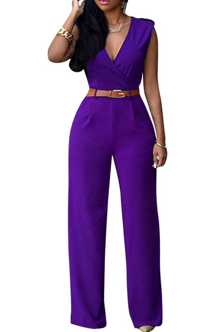 Foto 2 pulgar | Jumpsuit Pink Queen Morado Cuello en V Profundo sin Mangas para Mujer - Venta Internacional
