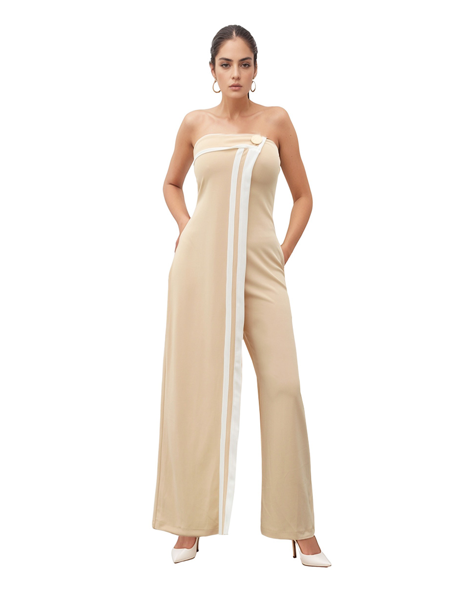 Foto 2 pulgar | Jumpsuit Casual Strapless Pantalón Amplio Rouss Beige