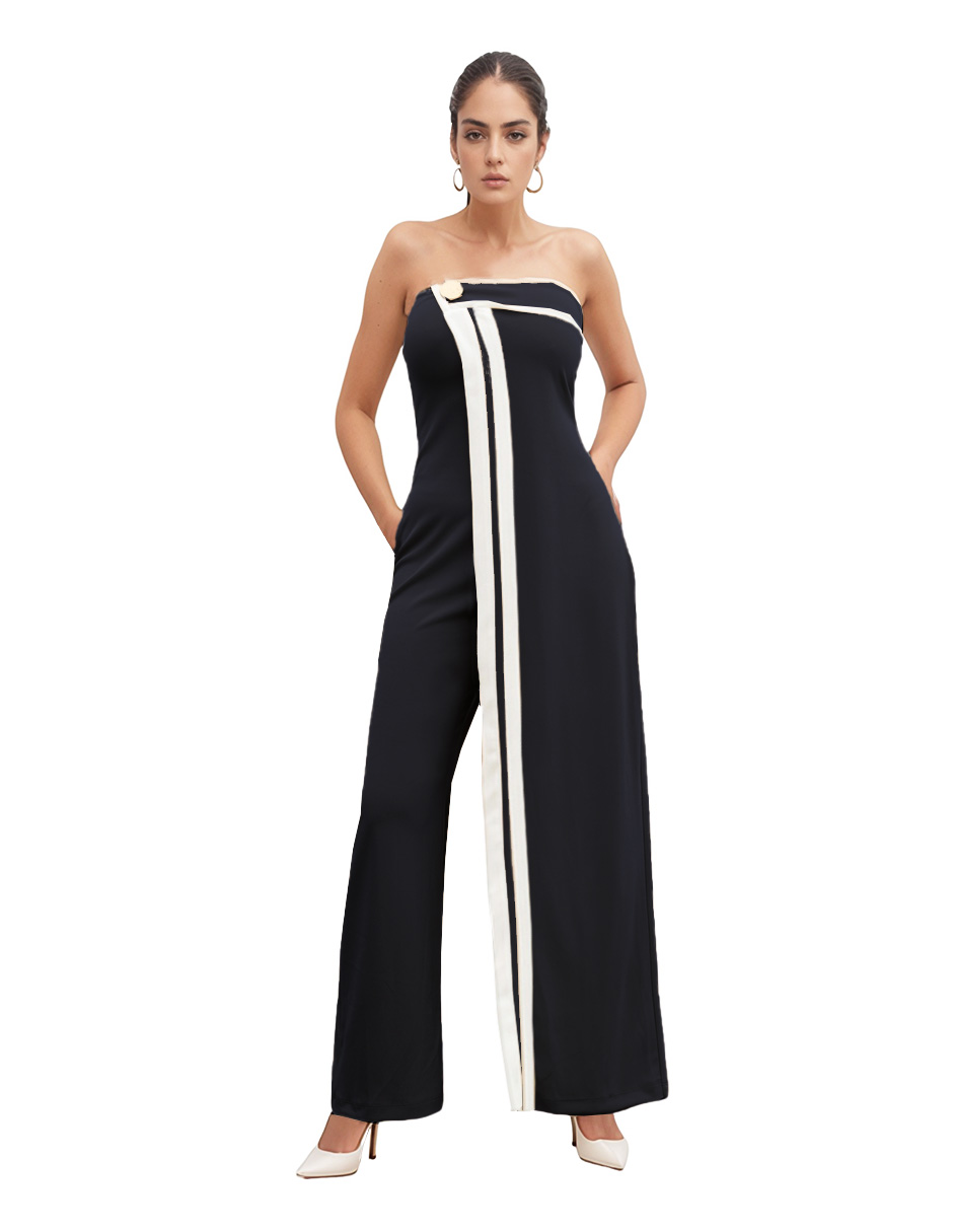 Foto 2 pulgar | Jumpsuit Casual Strapless Pantalón Amplio Rouss Negro
