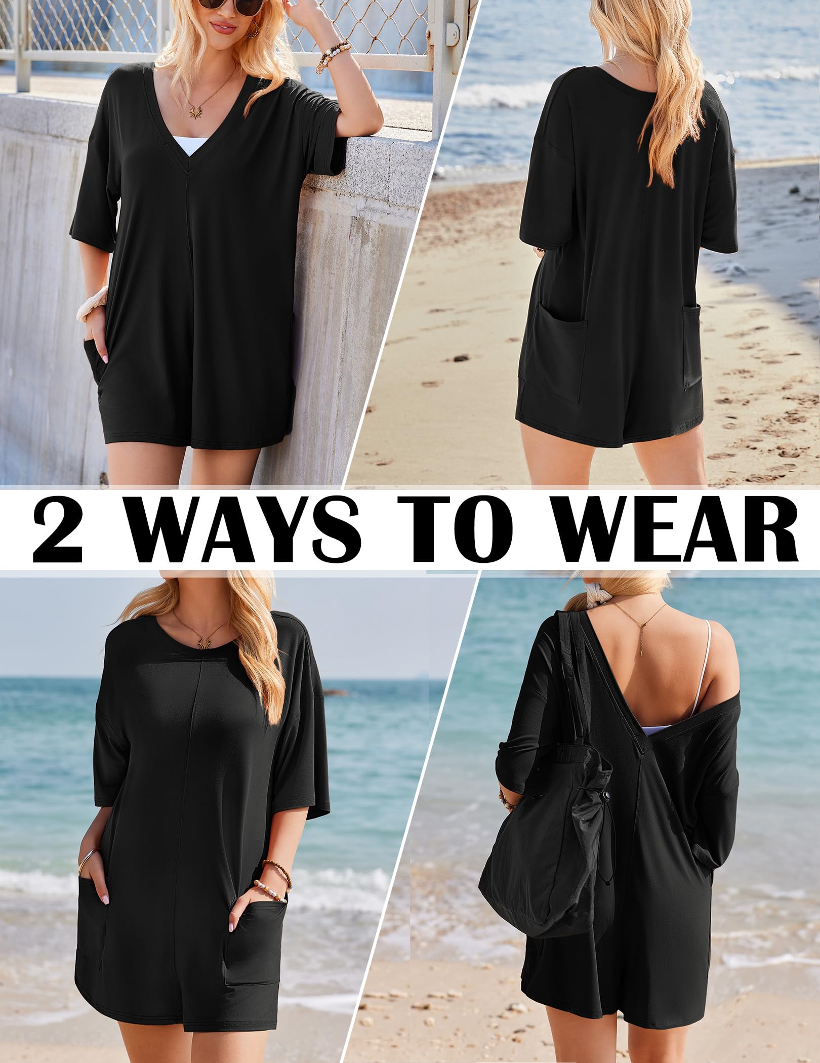 Foto 3 pulgar | Camiseta Holgada Reversible De Verano Romper Ekouaer Para Mujer - Venta Internacional.
