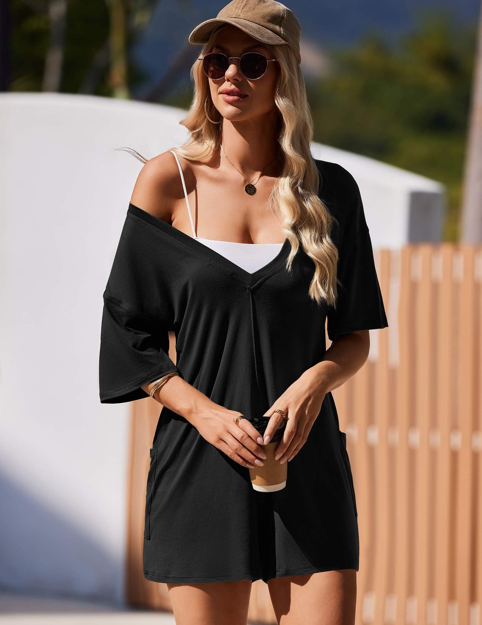 Foto 4 pulgar | Camiseta Holgada Reversible De Verano Romper Ekouaer Para Mujer - Venta Internacional.
