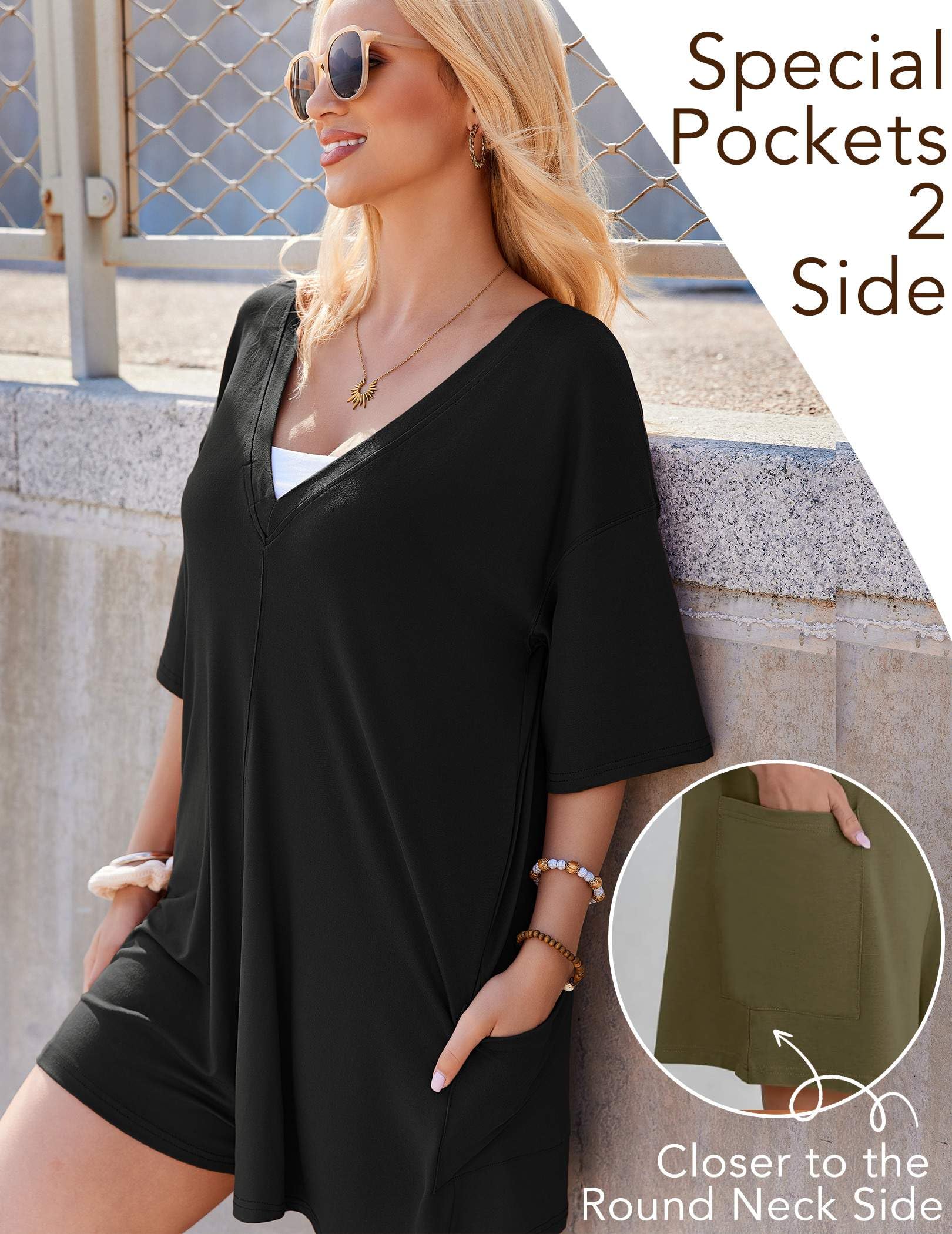Foto 5 | Camiseta Holgada Reversible De Verano Romper Ekouaer Para Mujer - Venta Internacional.