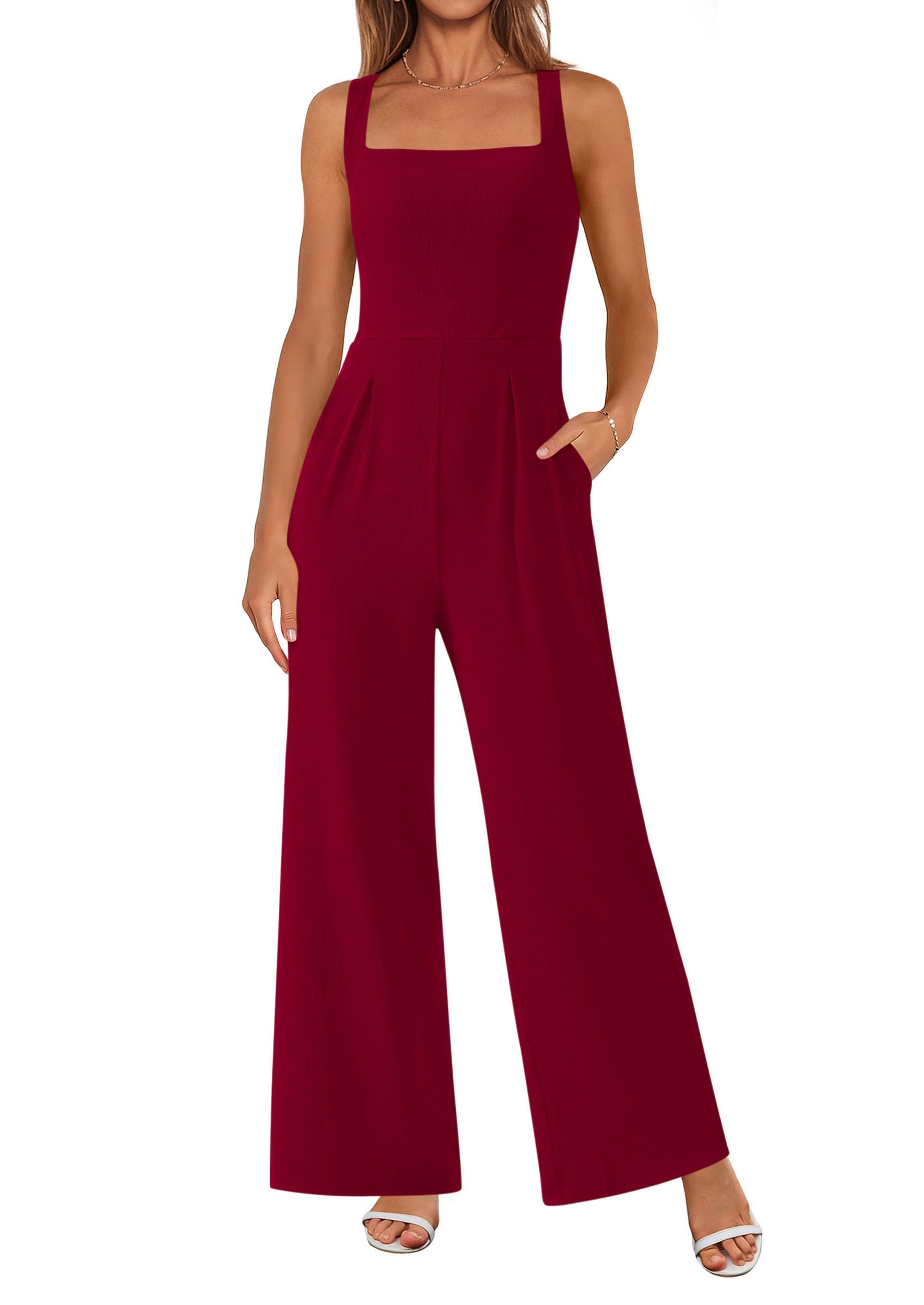Foto 1 | Mono De Verano Sin Mangas Prettygarden Para Mujer, Color Rojo Vino - Venta Internacional.