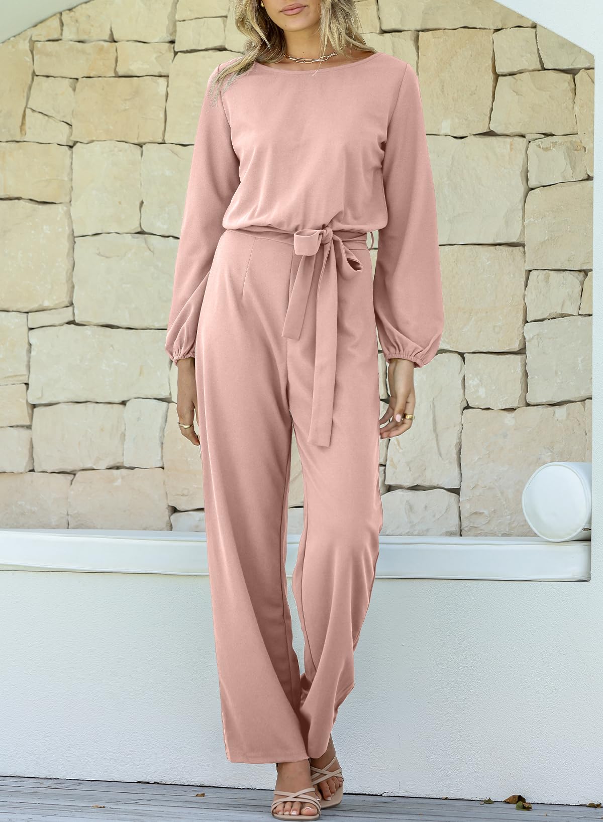 Foto 4 pulgar | Mono Holgado Happy Sailed De Manga Larga Para Mujer, Talla M, Color Rosa - Venta Internacional.