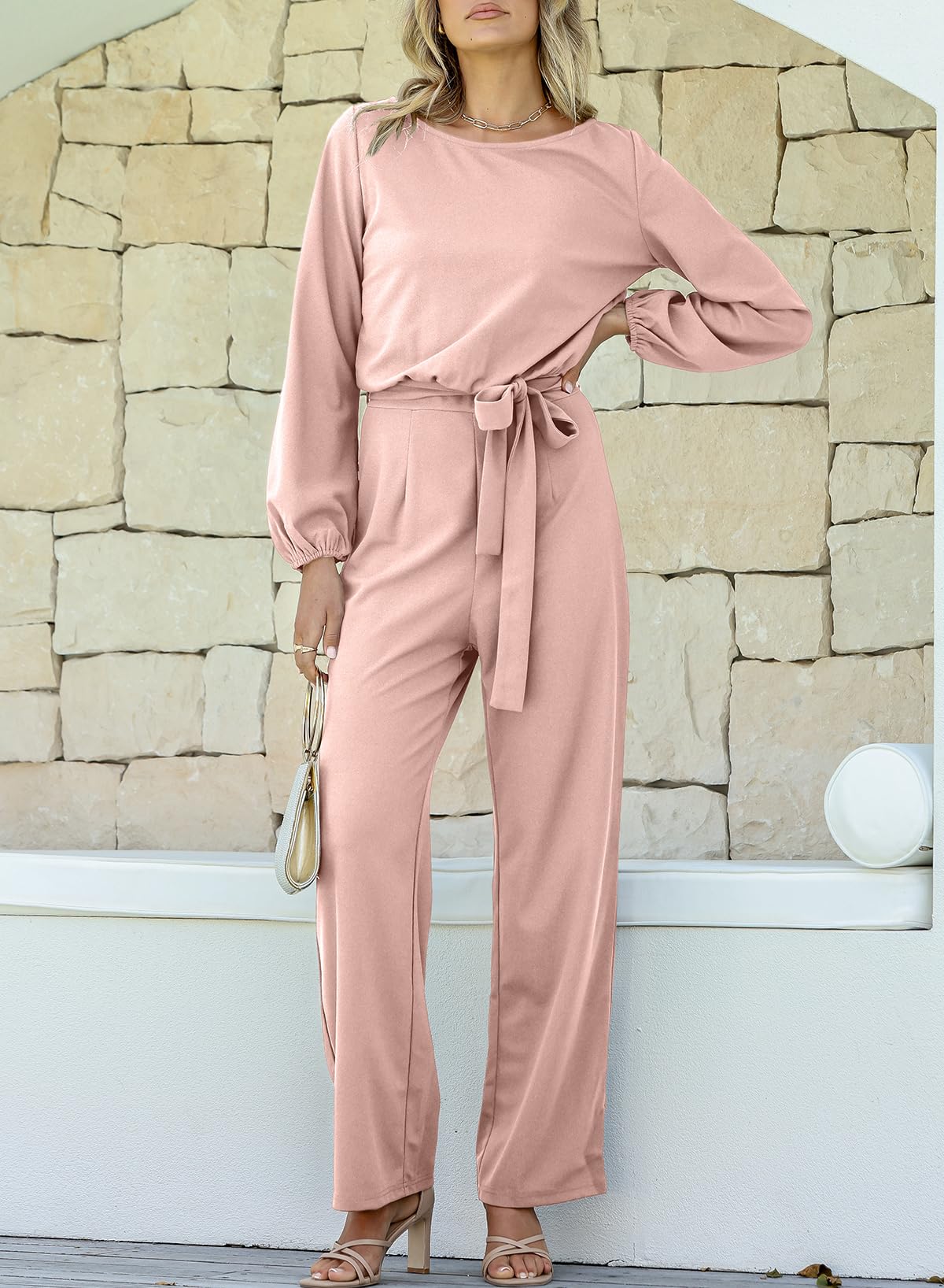 Foto 5 pulgar | Mono Holgado Happy Sailed De Manga Larga Para Mujer, Talla M, Color Rosa - Venta Internacional.