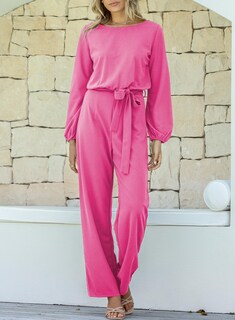 Foto 3 | Mono Happy Sailed De Manga Larga Con Cinturón Y Pernera Ancha Rosa S - Venta Internacional.