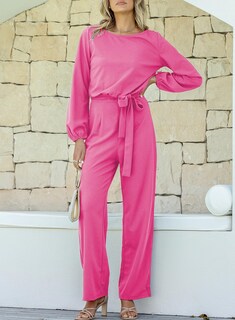 Foto 4 | Mono Happy Sailed De Manga Larga Con Cinturón Y Pernera Ancha Rosa S - Venta Internacional.