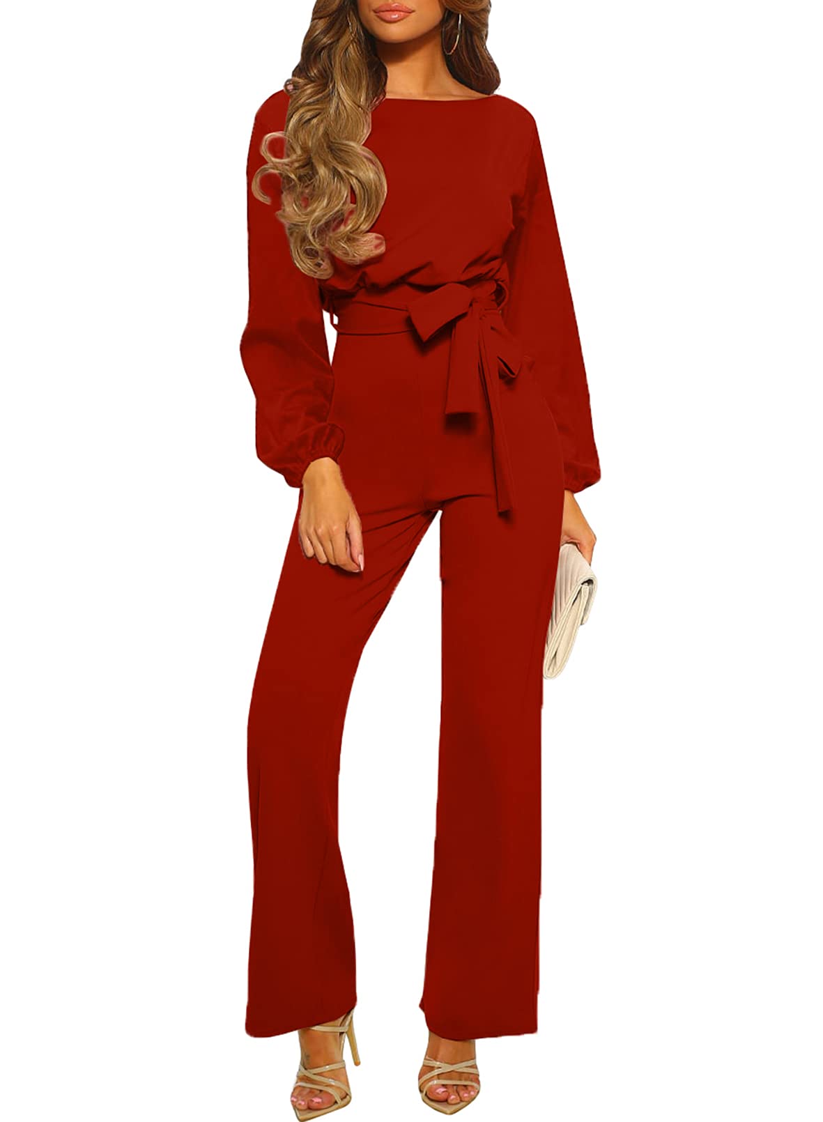 Foto 1 | Mono Happy Sailed Para Mujer, Casual, Holgado, Rojo Con Cinturón, Talla Grande - Venta Internacional.