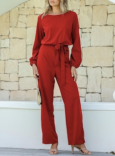 Foto 6 | Mono Happy Sailed Para Mujer, Casual, Holgado, Rojo Con Cinturón, Talla Grande - Venta Internacional.