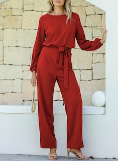 Foto 7 | Mono Happy Sailed Para Mujer, Casual, Holgado, Rojo Con Cinturón, Talla Grande - Venta Internacional.