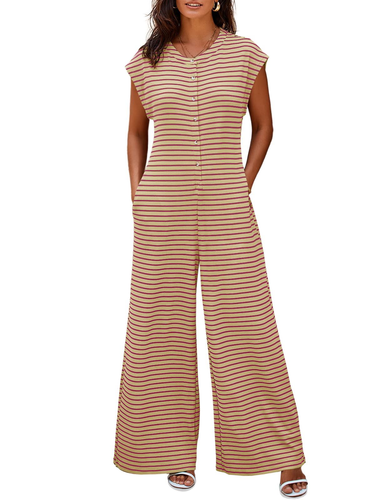 Foto 2 pulgar | Mono Cicy Bell Para Mujer, Casual, A Rayas, De Pierna Ancha Para Verano - Venta Internacional.