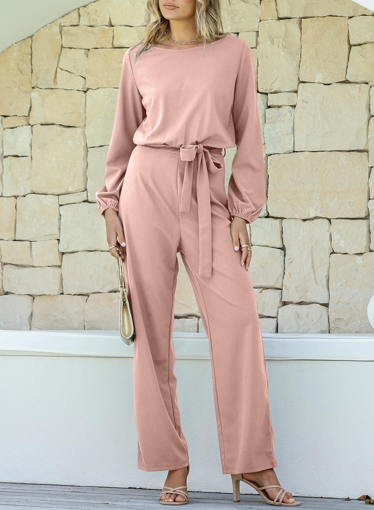 Foto 5 | Mono Holgado Happy Sailed De Manga Larga Para Mujer, Talla M, Color Rosa - Venta Internacional.