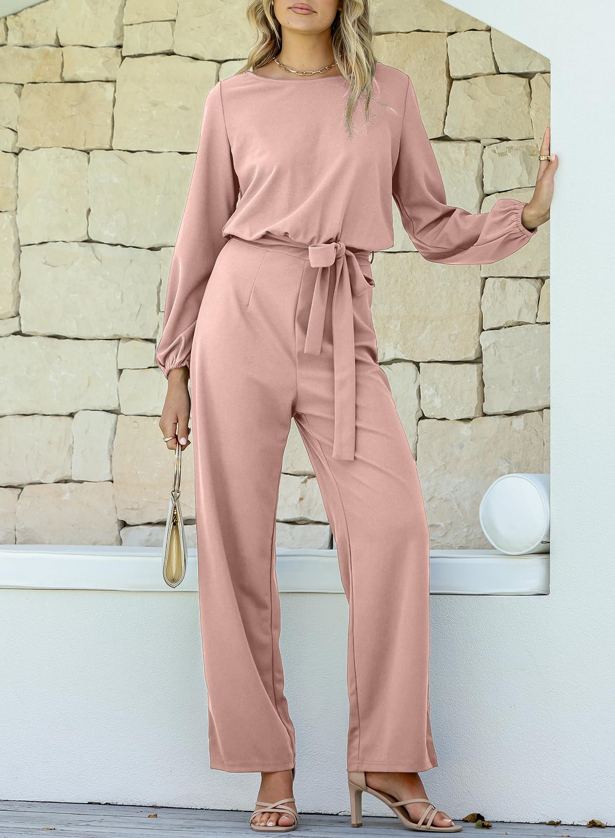 Foto 7 | Mono Holgado Happy Sailed De Manga Larga Para Mujer, Talla M, Color Rosa - Venta Internacional.