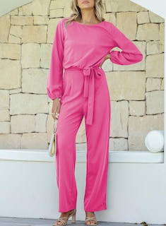 Foto 4 | Mono Happy Sailed De Manga Larga Con Cinturón Y Pernera Ancha Rosa S - Venta Internacional.