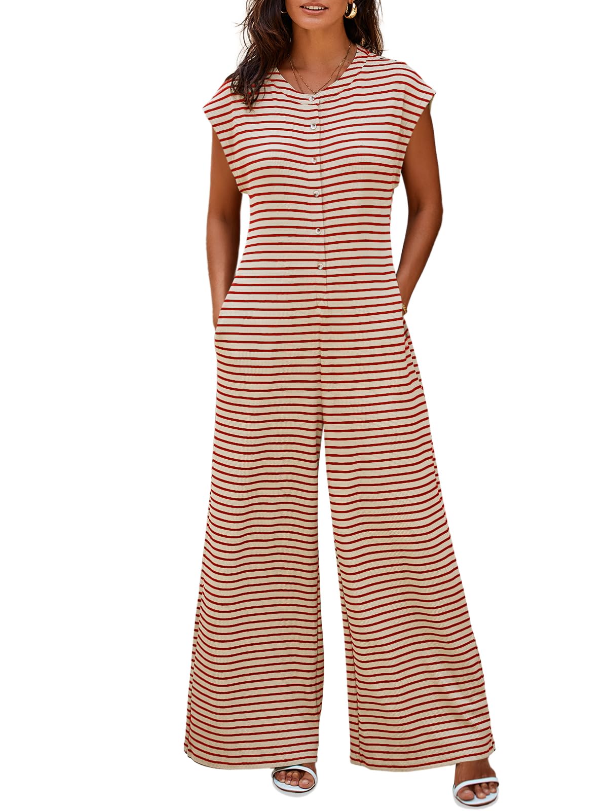 Foto 2 pulgar | Mono Cicy Bell Para Mujer, Casual, A Rayas, De Pierna Ancha Para Verano - Venta Internacional.