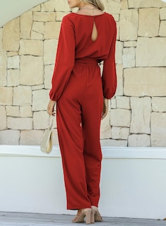 Foto 2 | Mono Happy Sailed Para Mujer, Casual, Holgado, Rojo Con Cinturón, Talla Grande - Venta Internacional.